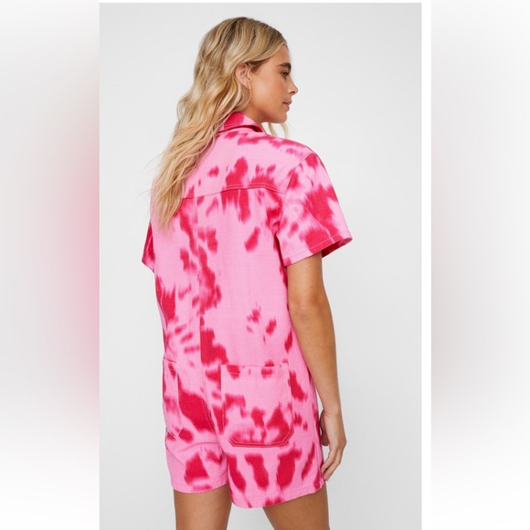NWT NASTY GAL - Printed Tie Dye Denim Romper - Picture 4 of 4
